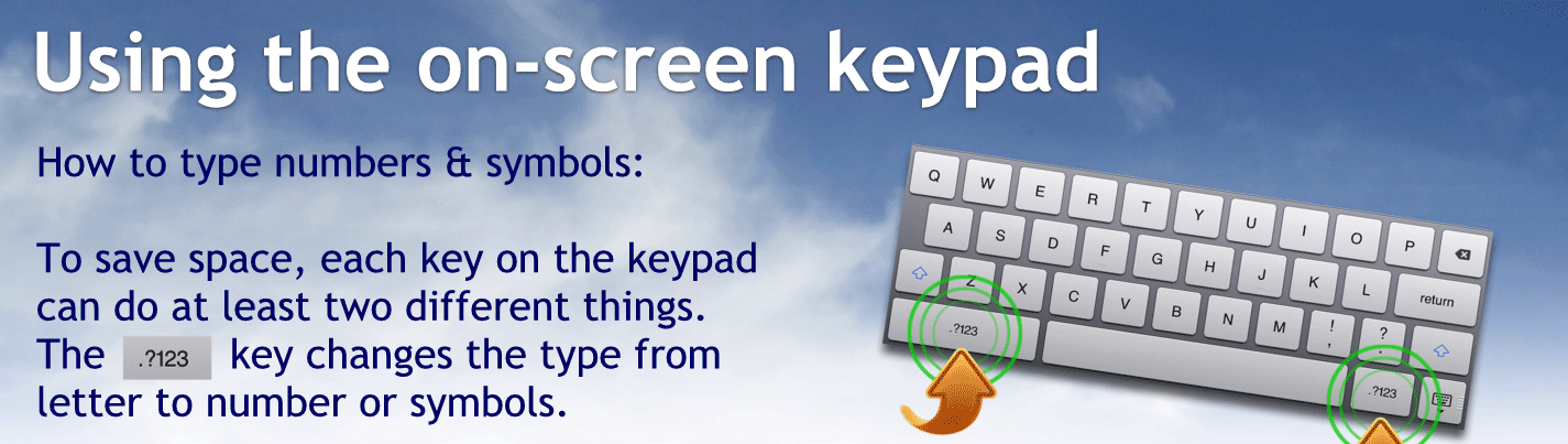 How to type numbers and symbols:
To save space each key on the keypad can do at least two different things.
The 123 key change the type from leather to number or symbols.